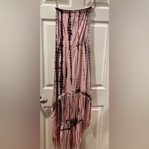 New Boston Proper pink brown tie dye fringe long dress xs